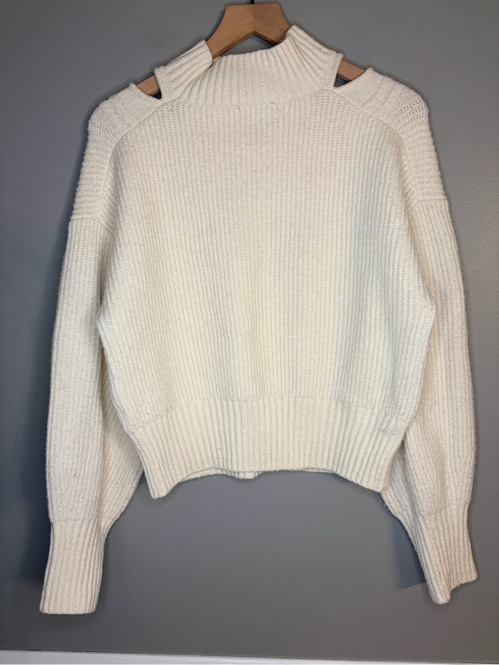 Express Women’s Cream Cable Knit Sweater with Cutouts, Size Medium. - Picture 6 of 8